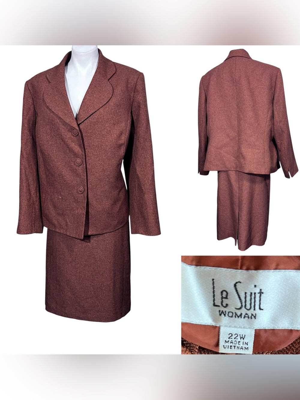 Le Suit Blazer & Skirt Set plus size 22w Rust/Brown 2-Piece fall church business